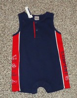 Osh Kosh Baby Boys Blue Red White Romper Construction Trucks 3-6 Months NWT