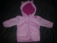 Garanimals Baby Pink Fleece Zip-Up Hooded Jacket/Coat W/Bear Ears Size 3-6 month