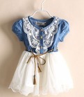 BNWT 2014 New Summer Girls baby Lace Belt Tutu Dark Denim Dress Princess Kids FF