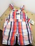 OshKosh B'Gosh Orange Blue Red & White Plaid Baby Boys Overalls Shorts Sz 18M 