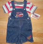 NWT Disney Pixar Cars 18 month Denim Jean Shortall Overalls Set & Shirt Cute!