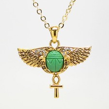 Egyptian Open Wings Scarab Ankh Pendant Necklace Fashion Accessory Jewelry J361