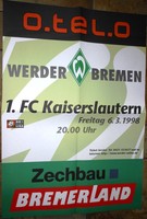 Spielplakat - 06.03.1998 - Werder Bremen vs. 1.FC Kaiserslautern + Sammler + 