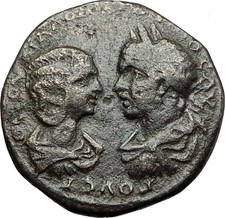 CARACALLA & JULIA DOMNA 198AD Marcianopolis Authentic Ancient Roman Coin i58346