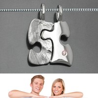 2 Freundschafts Partner Anhänger Puzzle Teile mit 2 Ketten ECHT SILBER 925 rhod