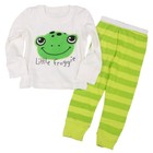 Kids toddler baby boys & girls sleepwear long sleeve White pajama sets Frog 7022