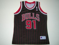 Chicago Bulls #91 Dennis Rodman Pinstripe Champion NBA Jersey Trikot Größe L