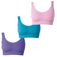 3er Set Sport Wohlfühl BH Bra Bustier nahtlos Wellness Fitness rosa, blau, lila