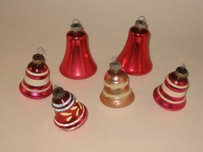 Fancy Shape Bells Shiny Brite Red Antique Glass Christmas Ornament 1950's
