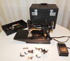 SINGER 221 1 FEATHERWEIGHT SEWING MACHINE WITH PEDAL, ATTACHMENTS AND CASE 