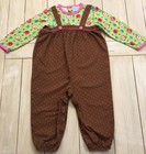 CHEZ AMI Patsy Aiken Brown Lime Green Hot Pink Apple One Piece Romper ~ 3T 4T ~