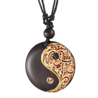 Halskette Anhänger Holz Amulett 3cm Ying Yang Design längenverstellbar N226