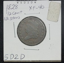 1828 Half Cent Xf 12 Stars