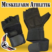 Fitness Handschuhe schwarz Leder mit Bandagen Trainingshandschuhe fingerlos