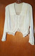 Vtg Antique 1910s White Cotton Voile Shirtwaist Blouse Size 38