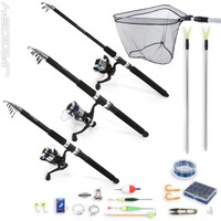 Angelset 3 Ruten Rolle Kescher Angelzubehör Komplett Set Anglerausrüstung
