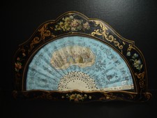Antique Italian Large Lady Fan 1600s Scene Amazing Hand Painted Wood Frame Rare