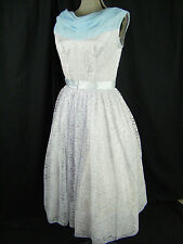 Vtg 50s Lilac Lace Sleeveless Party Dress w/ Blue Collar-Bust 34/ Xs-S