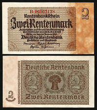 Germany 2 Rentenmark 1937 Unc P.174b With Completely Watermark & Seal At Right