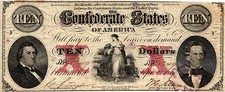 1861 $10.00 Confederate States of America "Hope & Anchor" Csa Wtmk T26-177 F/Vf-