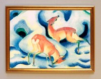 BLAUER REITER FRANZ MARC REHE IM SCHNEE 64x47cm AUF LEINWAND 34 im Goldrahmen
