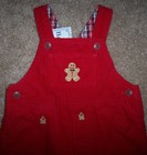 NWT Hartstrings Red JERSEY-LINED Cord Overalls GINGERBREAD COOKIES Plaid 3-6 M