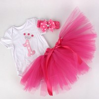 Newborn Baby Girls Headband+Romper+Tutu Skirt Baby 1st Birthday Clothes Set 0-1Y
