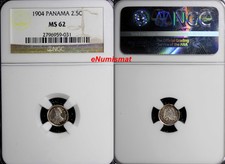 Panama Silver 1904 2-1/2 Centesimos Ngc Ms62 Nice Gold Toning Mintage-400,0 Km#1