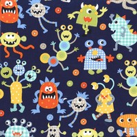 Baumwolle - Monster Mash -  Monster - Michael Miller - blau - Patchwork -  0,5m