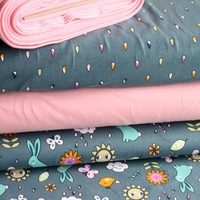 Stoffpaket Hase 1,5  m Jersey + Bündchen, petrol rosa Blumen