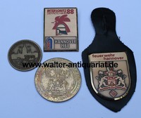 4x Abzeichen / Medaillen Feuerwehr Hannover Interschutz 1988 25. Dt.Feuerwehrtag