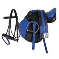 QHP Pony Sattel-Set Leder Sattel 13" Sattelgurt Steigbügel + kombinierte Trense