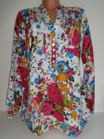 Cheer süße Baumwoll Bluse Tunika Schlupfbluse Rüschen Gr. 42 V-Ausschnitt Knöpfe