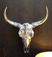 XXL Deko Schädel antik silber Stierkopf Skulptur 65cm Stier Bullenschädel