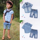 2pcs Toddler Kids Baby Boys Denim T-shirt Tops+Pants Shorts Clothes Outfits Set