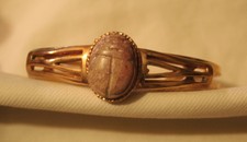 Handsome Shiny Layer Openwork Etched Beige & Pink Scarab Goldtn Cuff Bracelet
