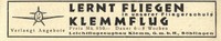 Leichtflugzeugbau Klemm Böblingen FLIEGERSCHULE Historische Reklame von 1929