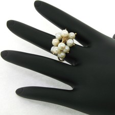 UNIQUE Moving 14K Yellow Gold 11 Round Cultured Pearl Cluster Twisted Wire Ring