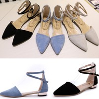 Women Mode Hollow low sandal Buckle Flat Schuhe Sommer Metallic Pointed shoes