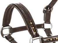 Lederhalfter Lavarre mit Lack und Strass braun VB, WB super EDEL mit Strass NEU