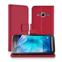Buch Handytasche Wallet Flip Case Cover Samsung Galaxy Xcover 3 G388 Rot + Folie