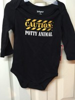 Boys 6/9 Months  Caution Potty Animal  One Piece Black Kidgets Infant