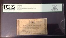 1862 Obsolete Banknote, City of Portsmouth, Va. 15C