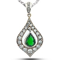 D124 5 Echt 925er Silber Damen Anhänger Zirconia Smaragd Antik Stil