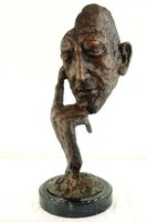 BRONZE MASKE KOPF SKULPTUR auf SOCKEL MANN - DER DENKER ABSTRAKTE BRONZEPLASTIK