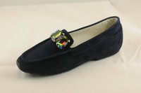 Mania Damen Schuhe Slipper FM5306 blau* Camoscio (Velour) Swarovski Kristall 