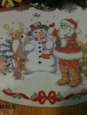 NIP BUCILLA STAMPED CROSS STITCH CHRISTMAS TREE SKIRT KIT SANTA SNOWMAN  ANIMALS