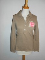 20 223/11 JETTE Damen Shirt Poloshirt Gr. 36 beige sand langarm Aufdruck LUXUS