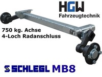 750 kg. Achse für Anhänger - AM: 800 mm - AS: 4*100 - ungebremste Anhängerachse