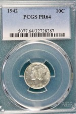 1942 Pcgs Proof 64 Mercury Dime! #E0631